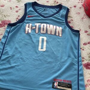 Nike Blue H-Town Russell Westbrook Jersey with Red Accents